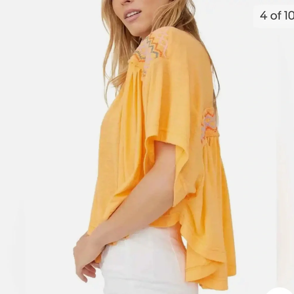 Free People Market Embroidery Trim Tassel Dolman Sleeve Tee, NWT, Size Medium